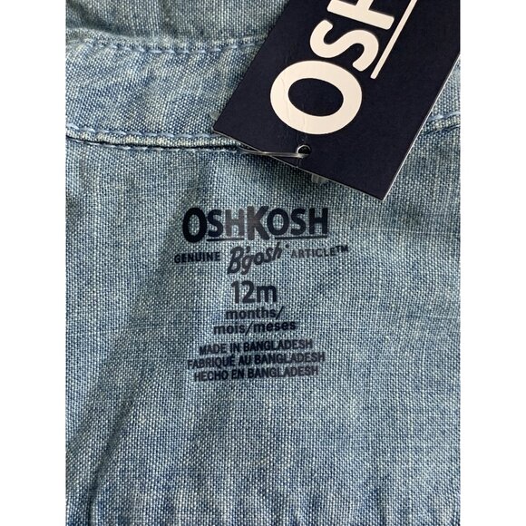 OshKosh B'gosh Baby Boys Chambray Shirt Denim Button-Down Short Sleeves 12M - Picture 7 of 9